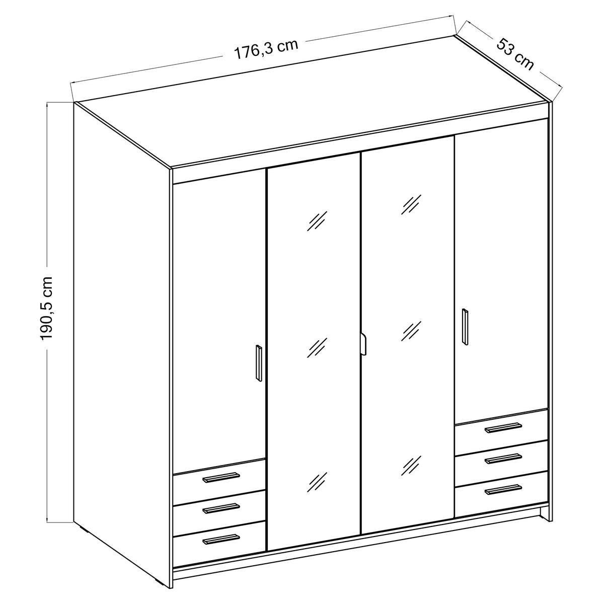 KLEIDERSCHRANK Storicos Sonoma Eiche 176,3/190,5/53 cm - 4T6S Modern mit Schubladen und Spiegel - Sonoma Eiche, Holzwerkstoff/Kunststoff (176.3/190.6/53cm) - AX Living