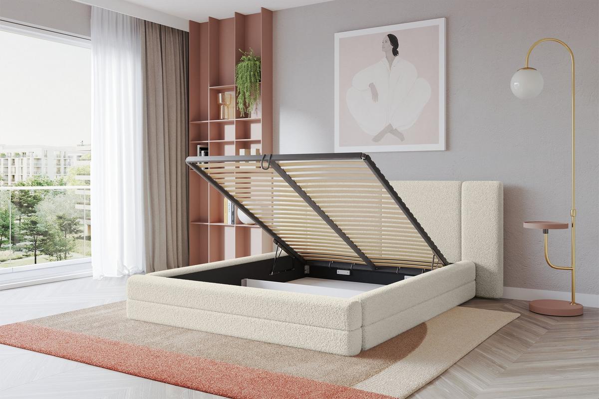 POLSTERBETT mit Bettkasten und Lattenrost, Bett mit Matratze H3/H4 - TEVO 140x200 Beige - Champagner, Holzwerkstoff/Textil (140/200cm) - ALTDECOR