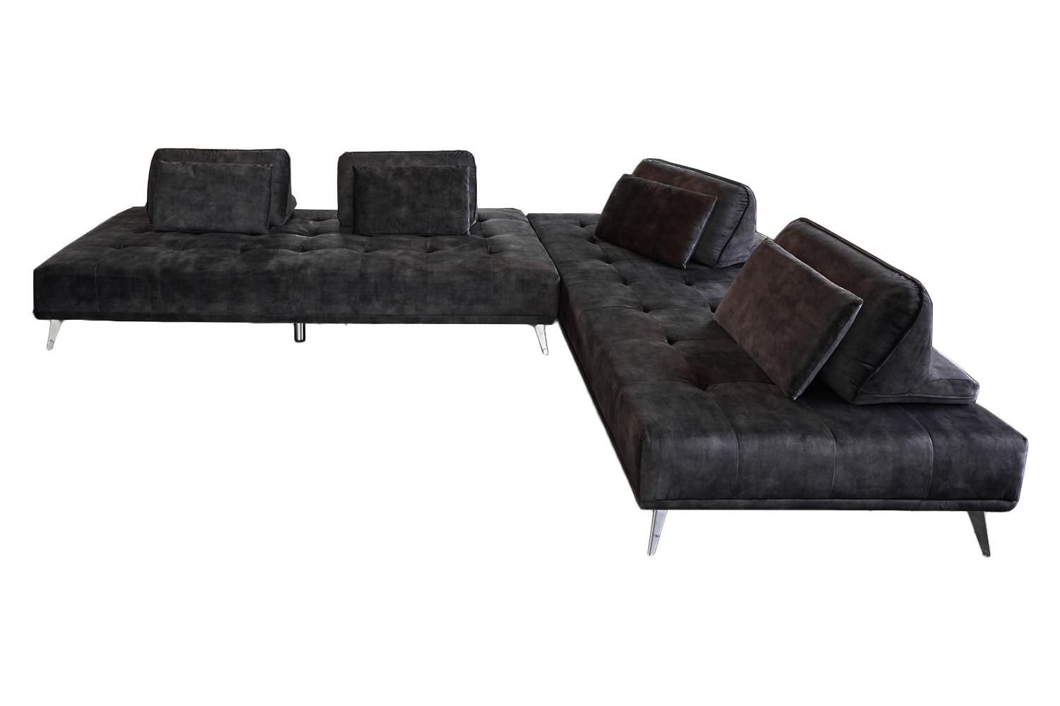 ECKSOFA WIOLO Anthrazit Velvet - Anthrazit/Silberfarben, Textil/Metall (350/240cm) - KAWOLA