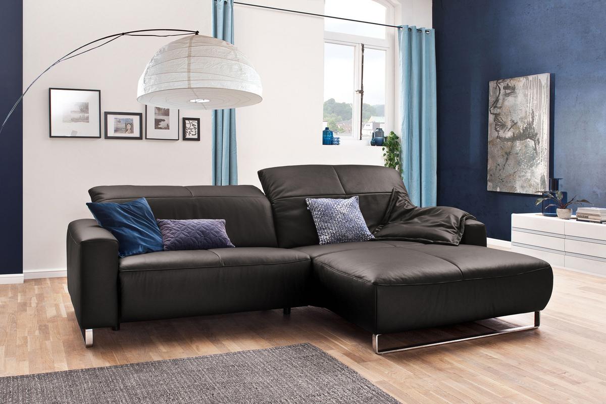 ECKSOFA YORK Grau Leder - Silberfarben/Grau, Leder (284/180cm) - KAWOLA
