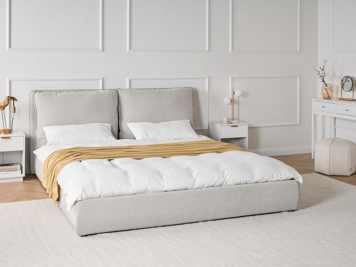 BETT mit Lattenrost 180/200 cm Hellgrau Bajonna - Hellgrau/Schwarz, Textil (180/200cm) - Beliani