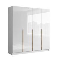 KLEIDERSCHRANK AUREL 4D mit goldenen Griffen - Weiß Hochglanz/Goldfarben, Holzwerkstoff (200/200/57cm) - Lookway