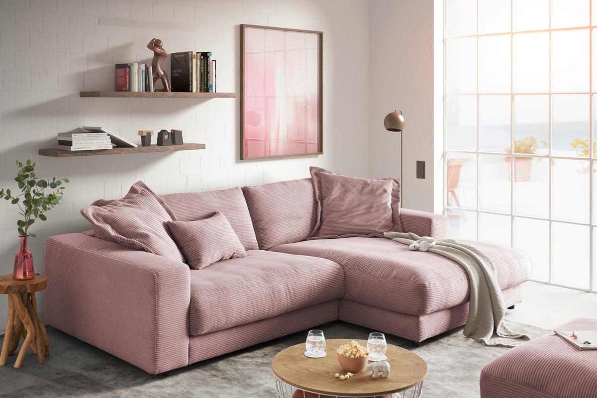 ECKSOFA MADELINE Pink Cord - Schwarz/Rosa, Kunststoff/Textil (270/190cm) - KAWOLA