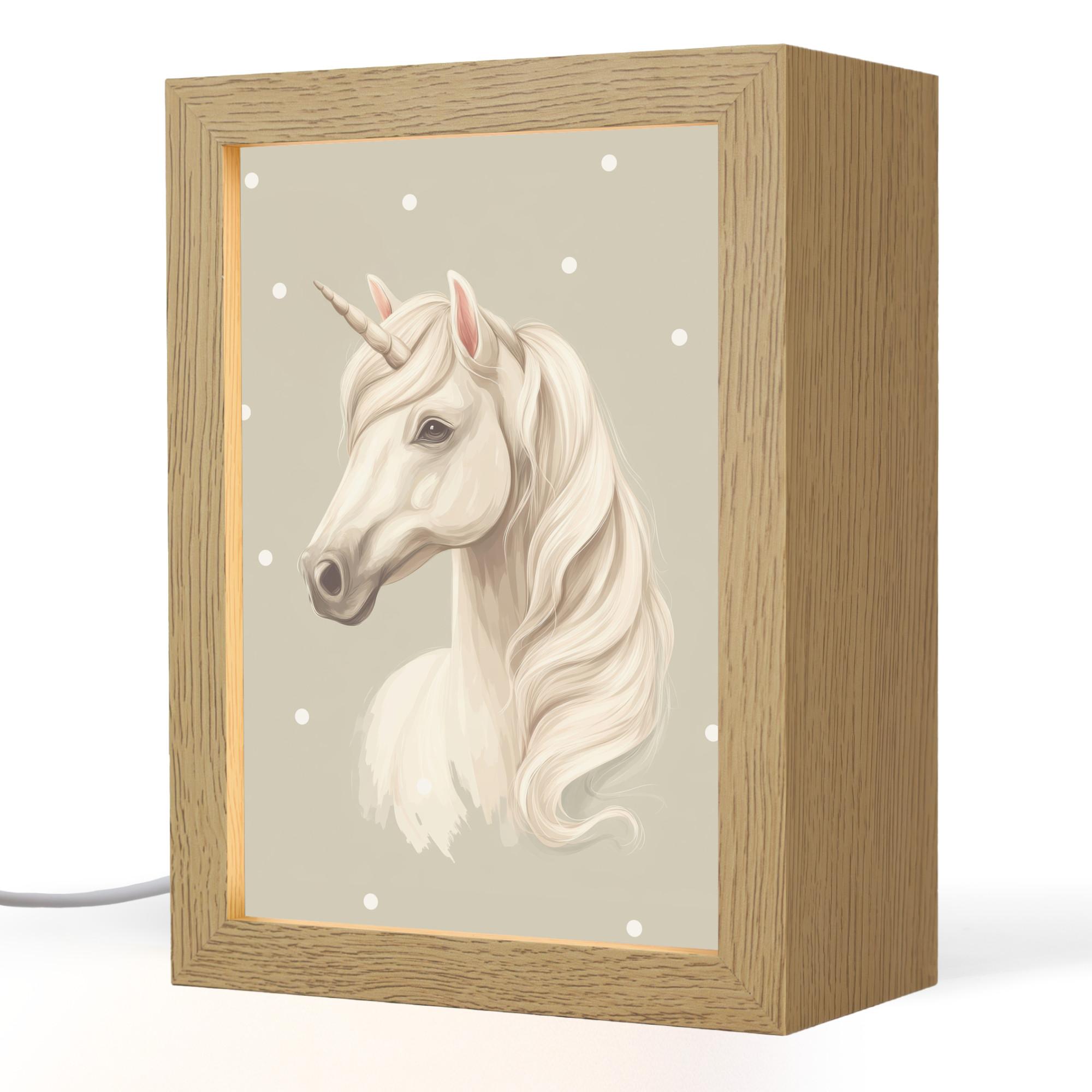 NACHTTISCHLAMPE Einhorn - Weiß - Punkte 15x20 cm - Taupe, Holzwerkstoff (8/15/20cm) - OnlyWow