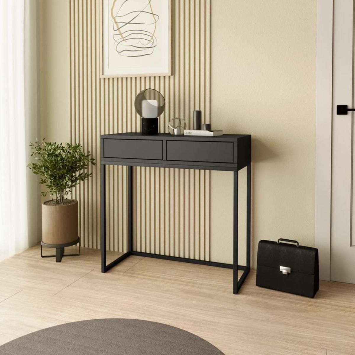 KONSOLENTISCH Lango 80/85/35 schwarz mit schwarzen Matellbeinen - Schwarz, Holzwerkstoff/Metall (35/80/85cm) - Beautysofa