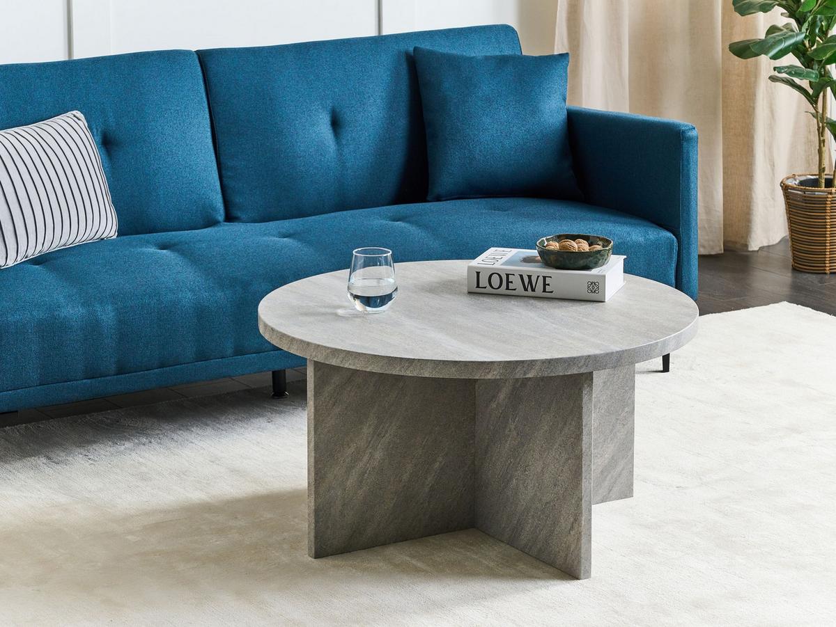 COUCHTISCH grau Steinoptik rund 80 cm Stanton - Grau, Holzwerkstoff (80/80/42cm) - Beliani