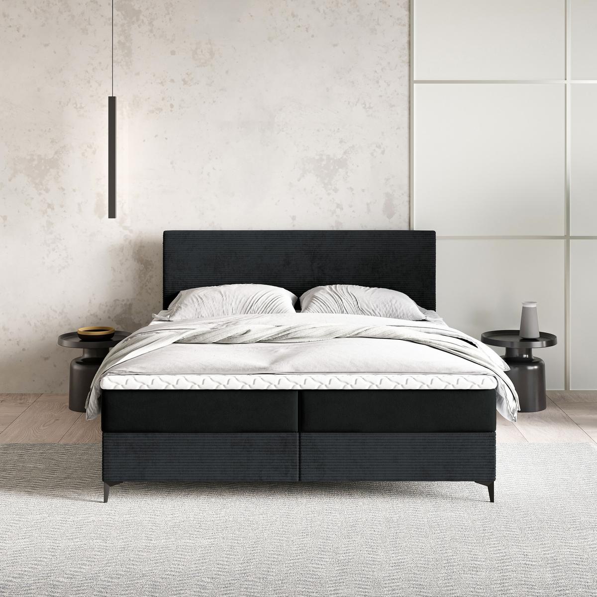 BOXBETT TORREL 160x200 cm mit Matratze und Topper - Schwarz - Schwarz, Holz (160/200cm) - MASSENO