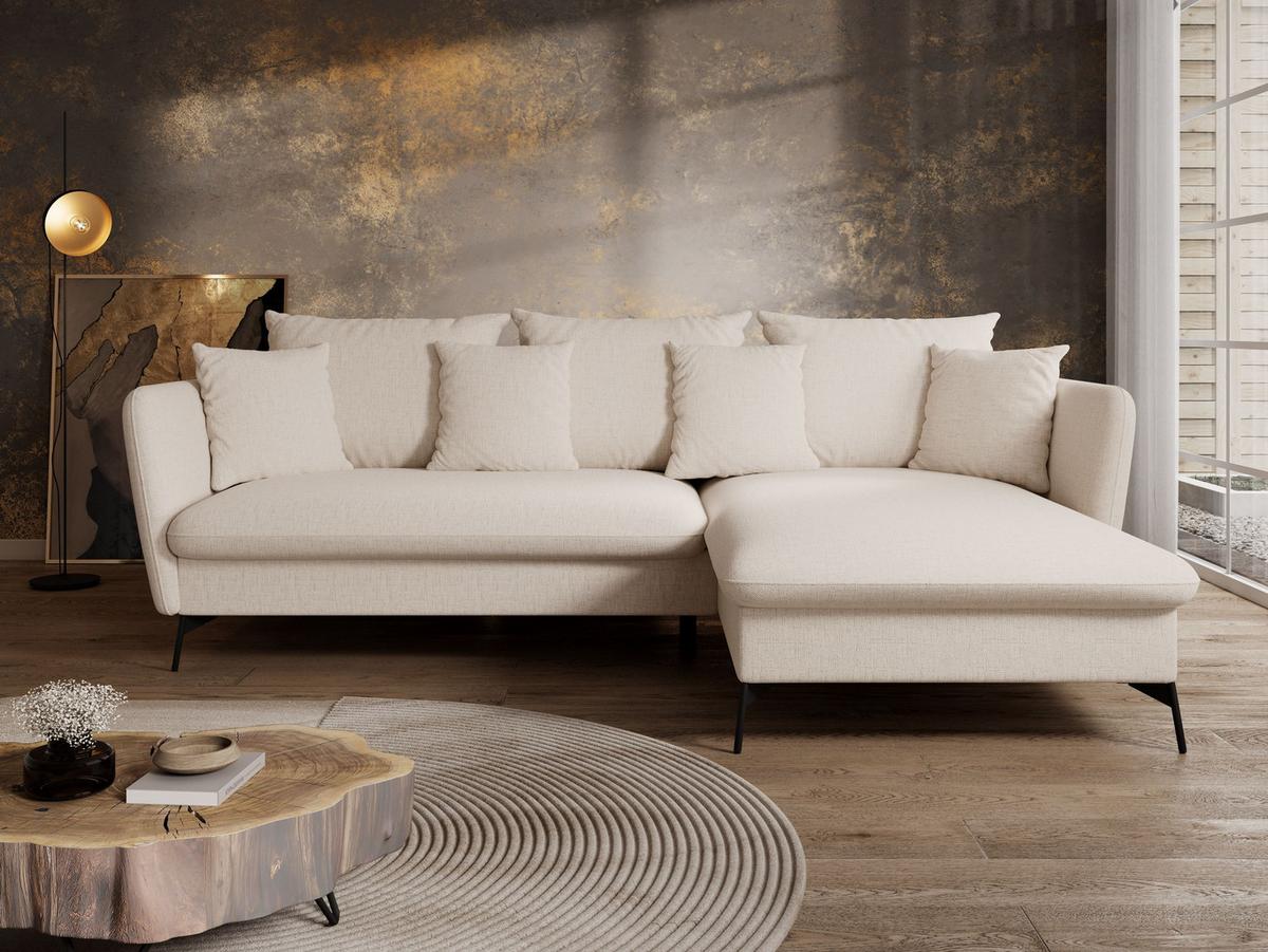 ECKSOFA FERRO Creme Chenille mit Schlaffunktion - Creme, Holz (258/167cm) - MASSENO