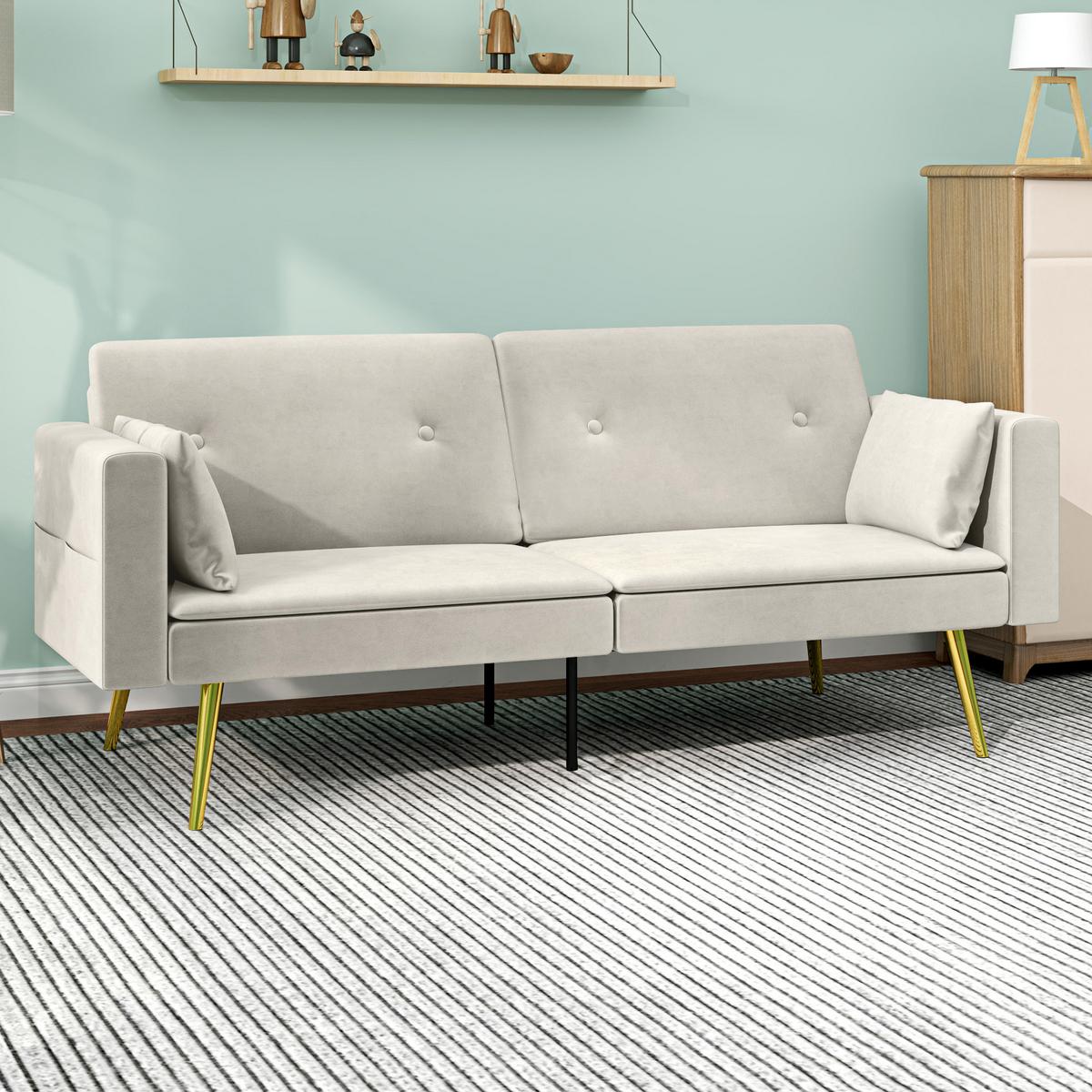 SCHLAFSOFA mit Verstellbar Rückenlehne, Beige - Beige, Textil (73/78.5/181cm) - HOMCOM