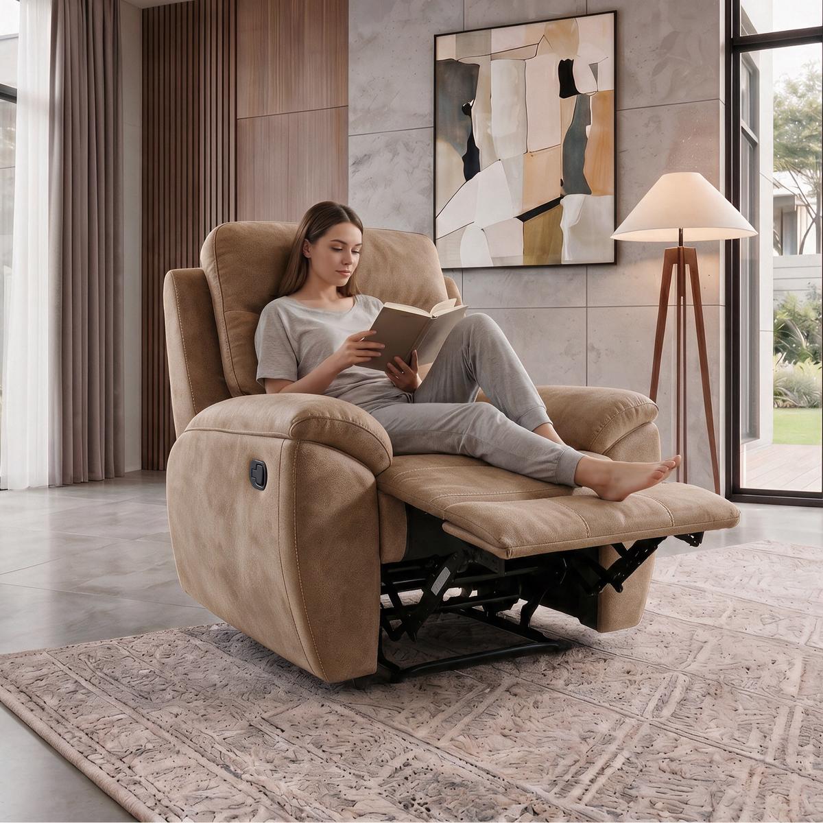 RELAXSESSEL Dolce, Fernsehsessel mit Relaxfunktion, 98 cm, Sandfarben, Velours - Braun, Textil (98/106/100cm) - Beautysofa
