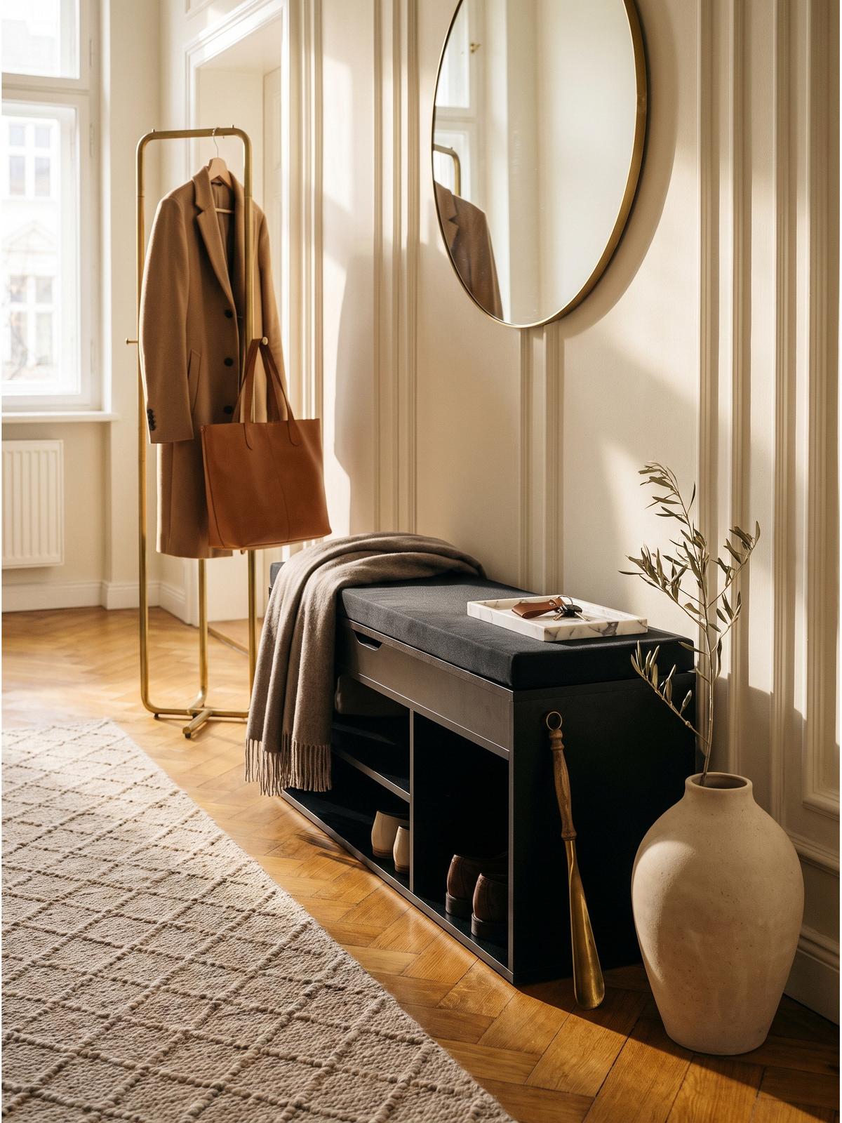 GARDEROBENBANK BASILICATA, Stoff, Schwarz, 104 x 32 x 51 cm - Schwarz, Holzwerkstoff/Textil (104/51/32cm) - KADIMA DESIGN