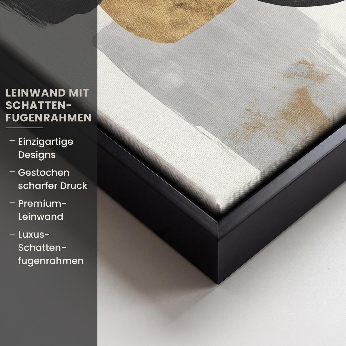 LEINWAND Bilder mit Rahmen - Gold - Rechtecke - Kreise - Abstrakt - 20x30 - Weiß, Textil (20/30cm) - MuchoWow