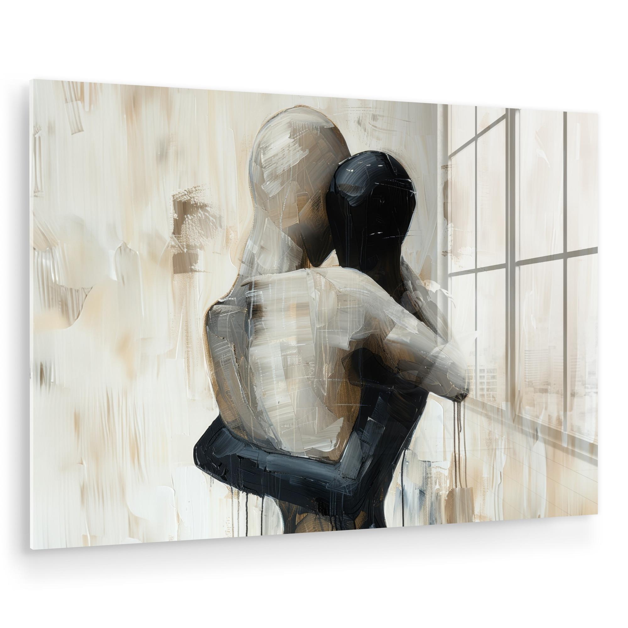 ACRYLGLASBILD Abstrakt - Liebe - Schwarz und weiß - Modern Wandbild Schlafzimmer 120x80 cm - Schwarz, Glas (120/80cm) - MuchoWow