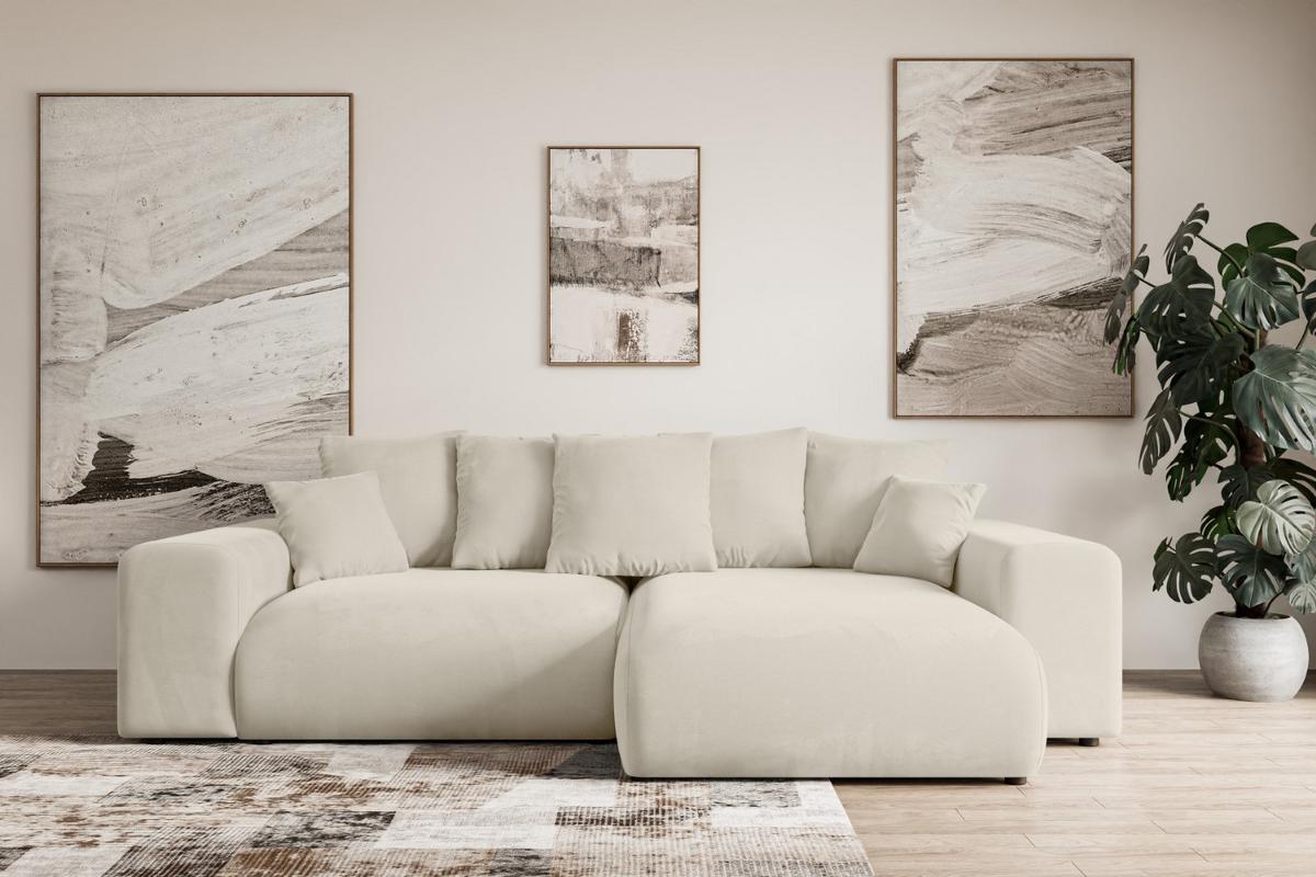 ECKSOFA Ottomane rechts ESKAR-L 266x176x72 Cappuccino Velours - Schwarz/Cappuccino, Holzwerkstoff/Kunststoff (176/266cm) - ALTDECOR