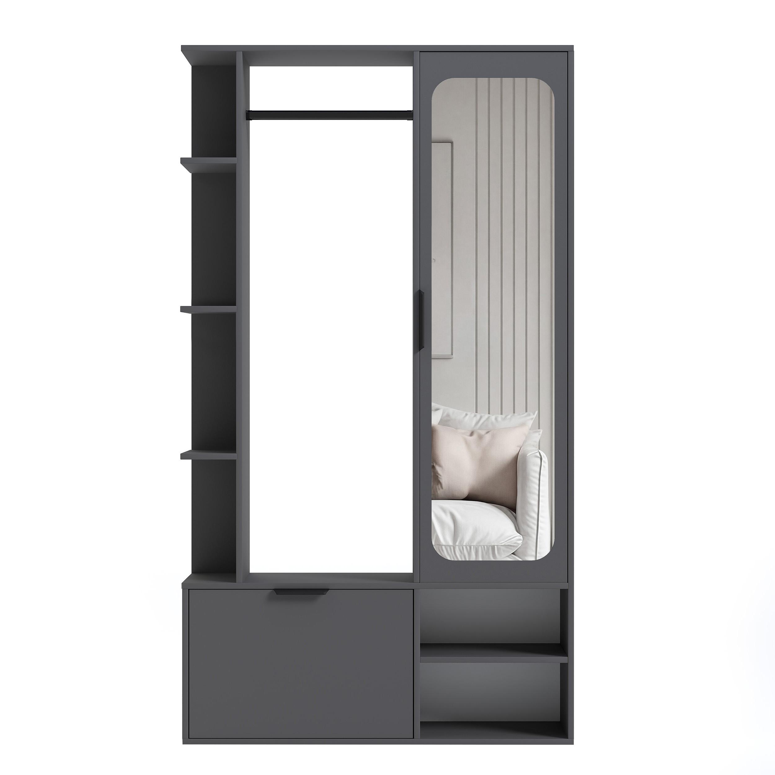 GARDEROBE mit Spiegel ELIOR - Grau, Holz (100/189.4/33cm) - Idohome