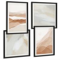 BILDER SET 4er Set - 50x50 cm & 40x60 cm Schwarzer Rahmen - Abstrakte braune Landschaften - Schwarz, Kunststoff (50/50cm) - TULUP