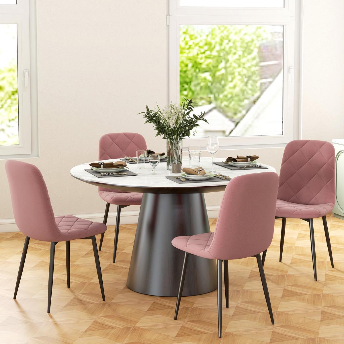 ESSZIMMERSTÜHLE 4er Set Küchenstuhl mit Rückenlehne, Samtoptik, Sessel Rosa - Rosa, Kunststoff (54/87/45cm) - HOMCOM