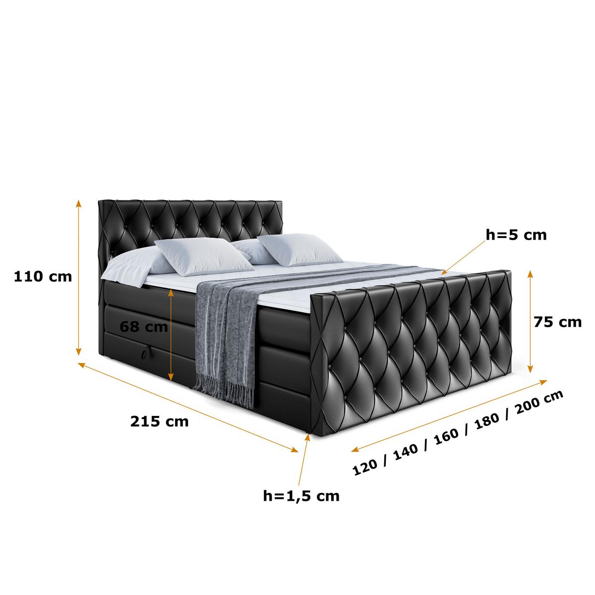 BOXSPRINGBETT AMAY-Z KING - 120x200 - H3/H4 - Schwarz Hochglanz - Schwarz Hochglanz, Holzwerkstoff (120/200cm) - ALTDECOR