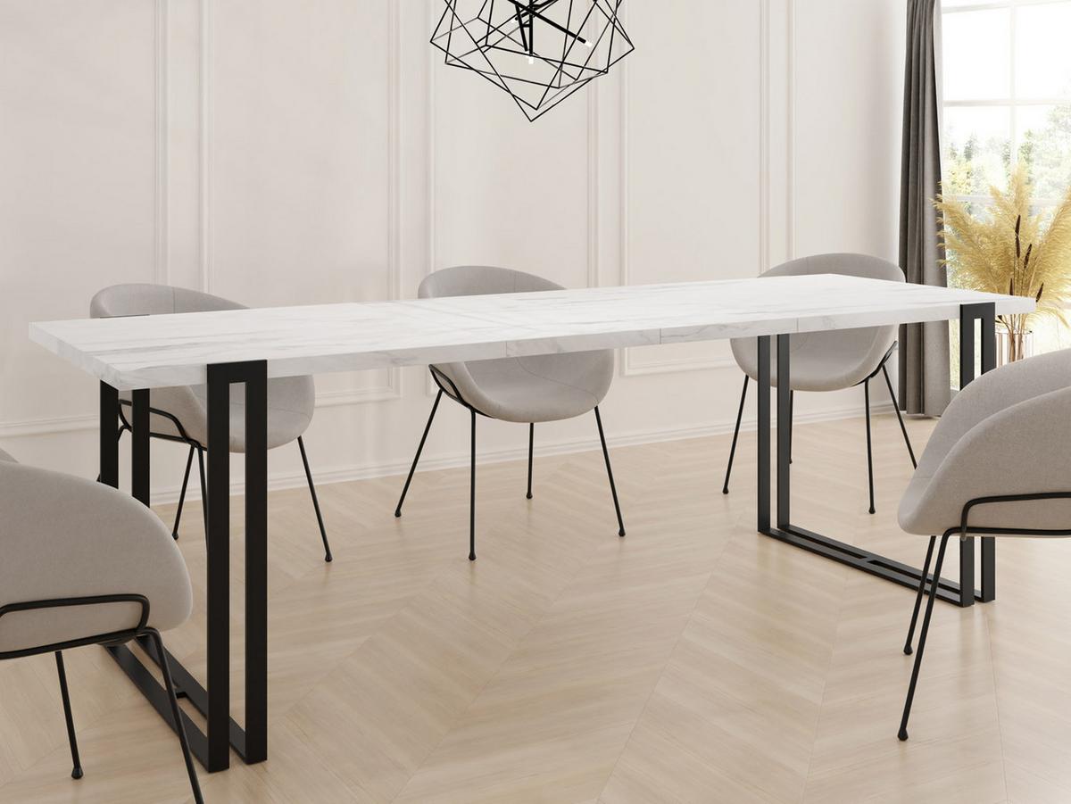 ESSTISCH Marco rechteckig ausziehbar, Marmor Weiß 140-240/80/76 cm - Ecru/Schwarz, Holzwerkstoff/Metall (80/240/76cm) - WFL GROUP