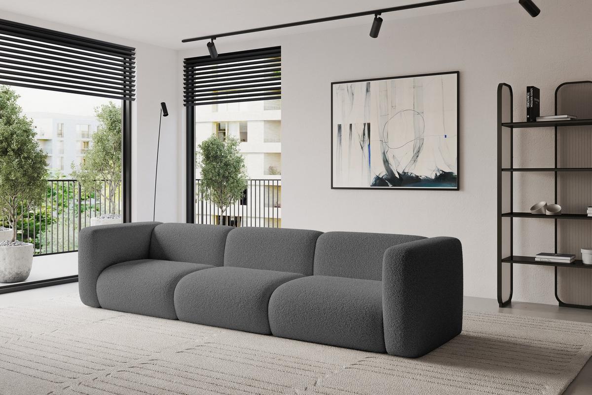 MODULARES Sofa 3-SITZER MIRA-S2 319x89x70 Grau cm Bouclé - Platinfarben/Schwarz, Holzwerkstoff/Kunststoff (319/70/89cm) - ALTDECOR