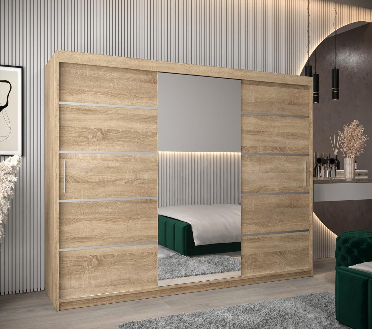 SCHWEBETÜRENSCHRANK 200/250/62 3-türig - Silberfarben/Sonoma Eiche, Holz/Kunststoff (250/200/62cm) - MÖBEL KRYSPOL