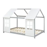 HAUSBETT Tostedt - Weiß/Grau, Holz/Holzwerkstoff (140/200cm) - [en.casa]