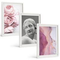 BILDER SET 3er Set - 40x60 cm Weißer Rahmen - Pfingstrosen abstrakte Frauenskulptur - Weiß, Kunststoff (40/60cm) - TULUP