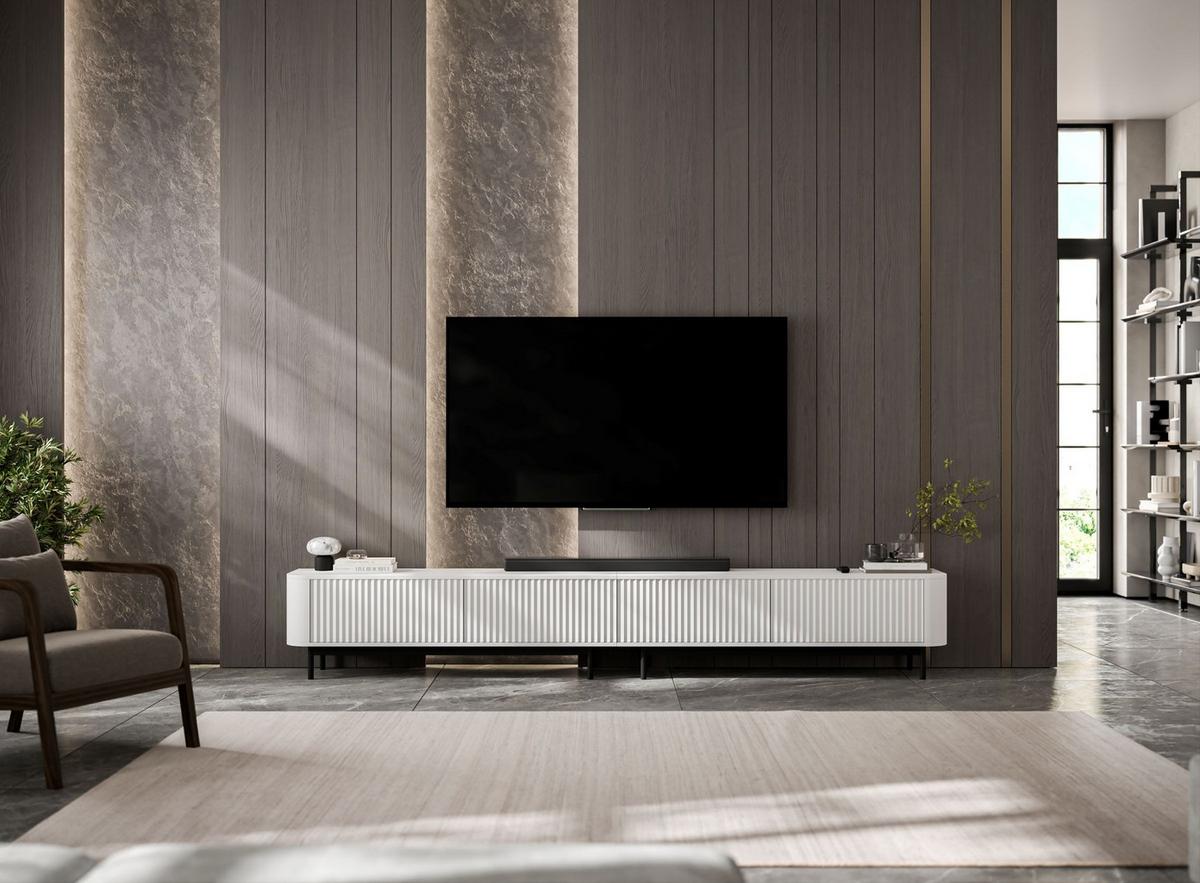 TV-LOWBOARD 2er-Set Aurora Weiß matt 280 cm mit Metallrahmen - Schwarz/Weiß, Holzwerkstoff/Metall (280/44/35cm) - Meble Lindner