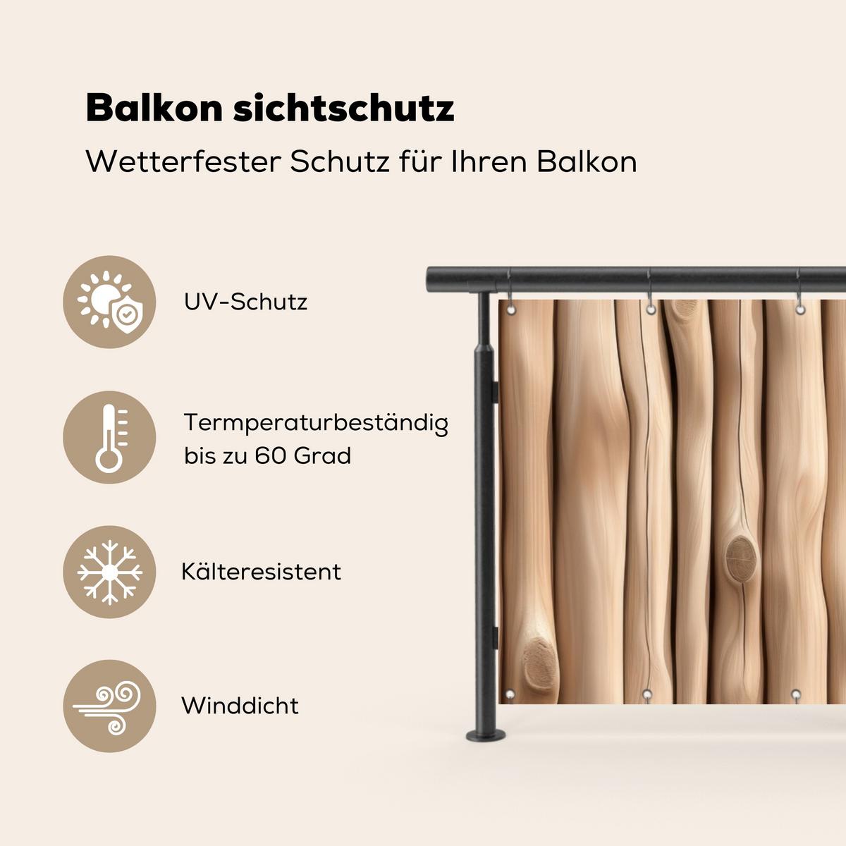 BALKON-SICHTSCHUTZ Holz - Stiel - Hellbraun Witterungsbeständig 200x90 cm - Ahornfarben, Kunststoff (200/90cm) - MuchoWow