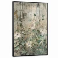 LEINWAND Bilder mit Rahmen - Blumen - Blätter - Abstrakt - Modern - 100x150 - Grau, Textil (100/150cm) - MuchoWow