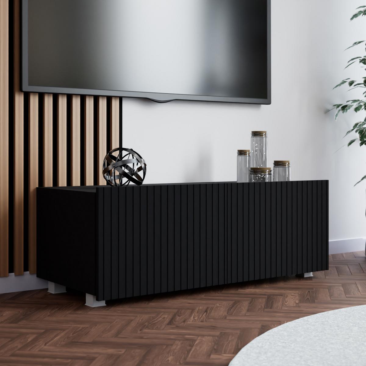 LOWBOARD Kavell mit 2 Türen, 100 cm, stehend/hängend, schwarz matt - Schwarz, Holzwerkstoff (100/37.5/43cm) - Beautysofa