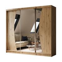 KLEIDERSCHRANK mit Spiegel-Schiebetüren und Aluminium-Leisten - VOXI - 240 cm Eiche Artisan - Eiche Artisan, Holzwerkstoff (240/216/61cm) - ALTDECOR