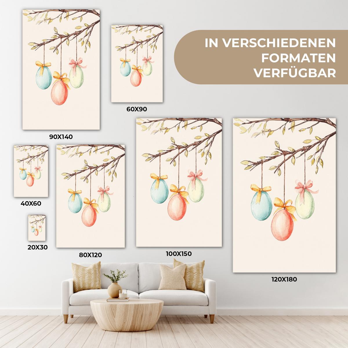 LEINWANDBILD Osterkuchen - Schleife - Eier Deko XXL 80x120 cm - Creme, Textil (80/120cm) - MuchoWow