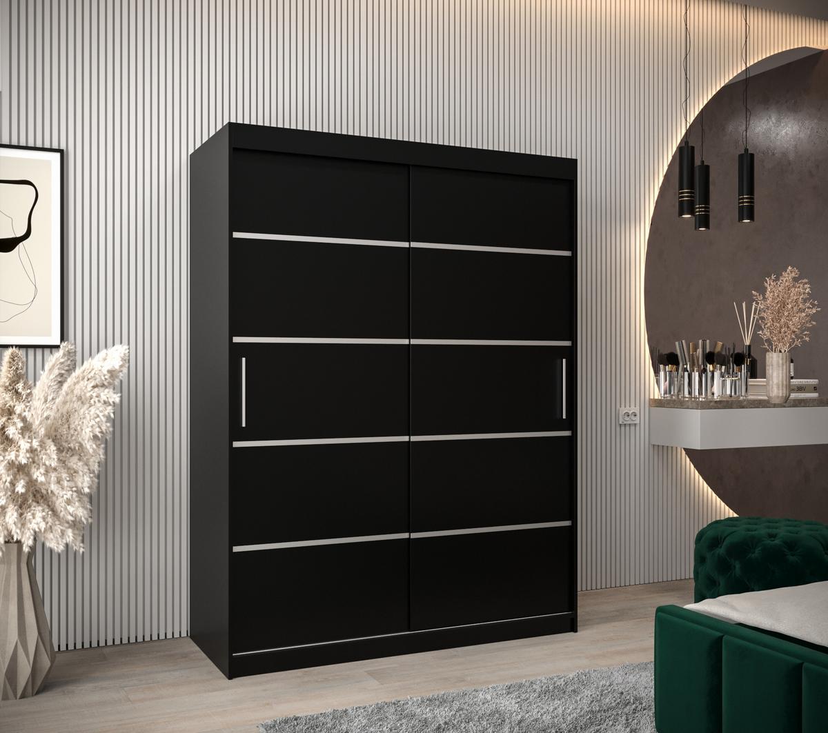 SCHWEBETÜRENSCHRANK 200/150/62 2-türig - Silberfarben/Schwarz, Holz/Kunststoff (150/200/62cm) - MÖBEL KRYSPOL