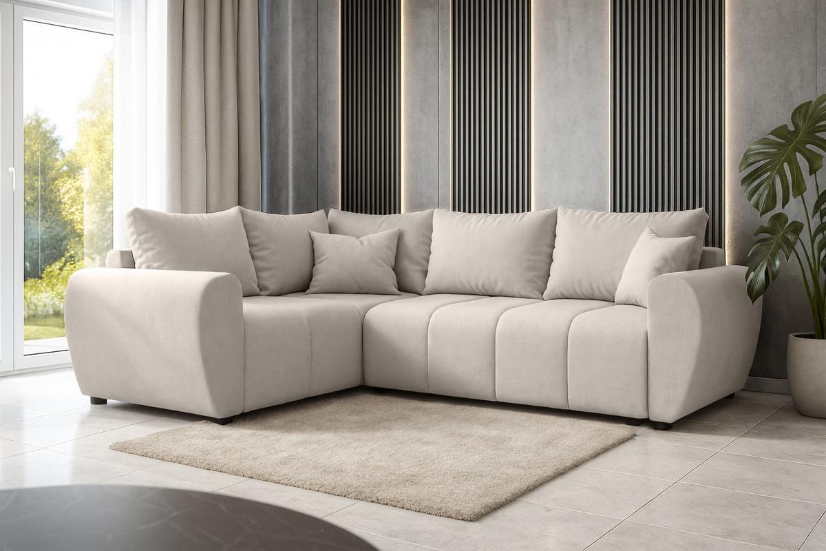 ECKSOFA L Form Malatya MAX Beige 246/145/80 cm stilvolle mit Schlaffunktion L - Beige/Schwarz, Kunststoff/Textil (175/235cm) - AX Living