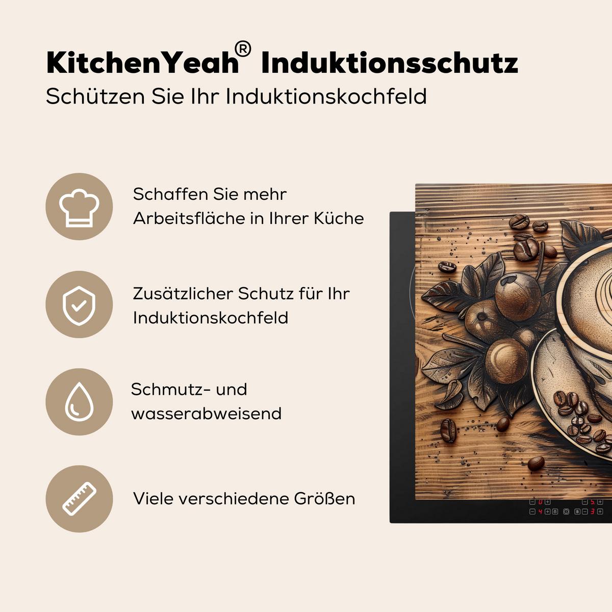 HERDABDECKPLATTE Kaffee - Vintage - Braun - Tasse - Holz Ceranfeldabdeckung 76x51.5 cm - Cappuccino, Kunststoff (76/51.5/0.2cm) - MuchoWow