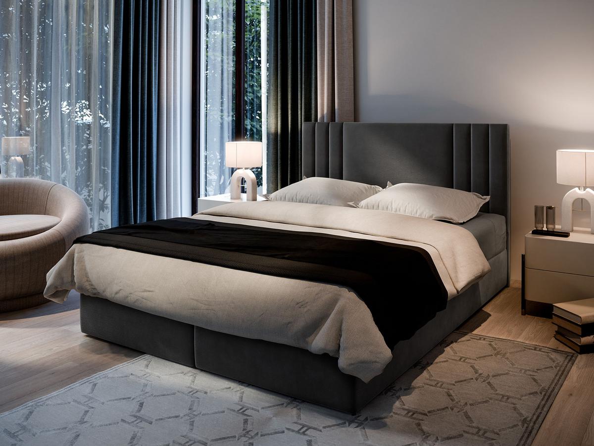 BOXBETT BRES 140x200 cm mit Matratze und Topper - Grau - Grau, Holz (140/200cm) - MASSENO