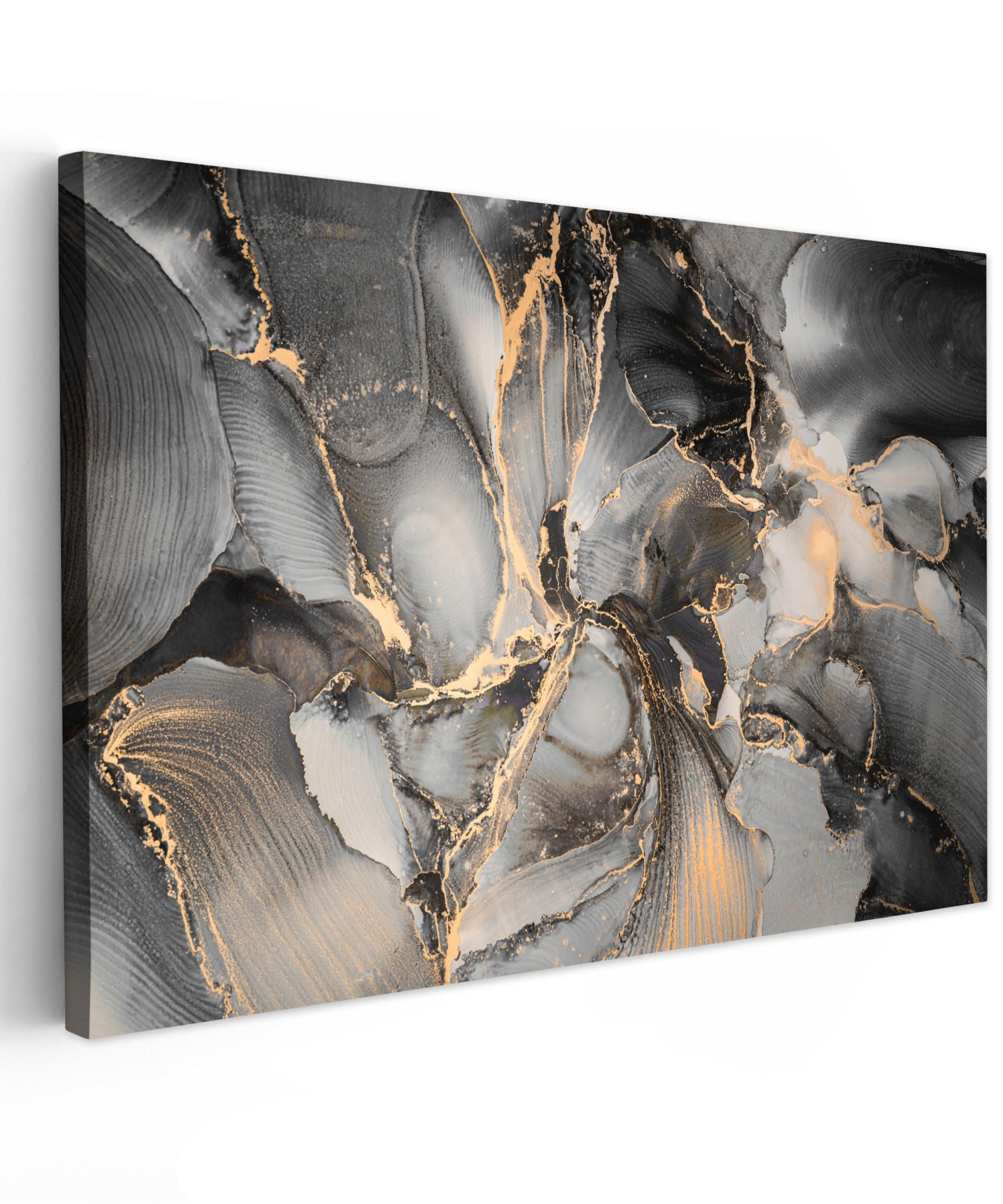 LEINWANDBILD Grau - Luxus - Gold - Marmor Wohnzimmer Groß 120x80 cm - Dunkelgrau, Textil (120/80cm) - MuchoWow