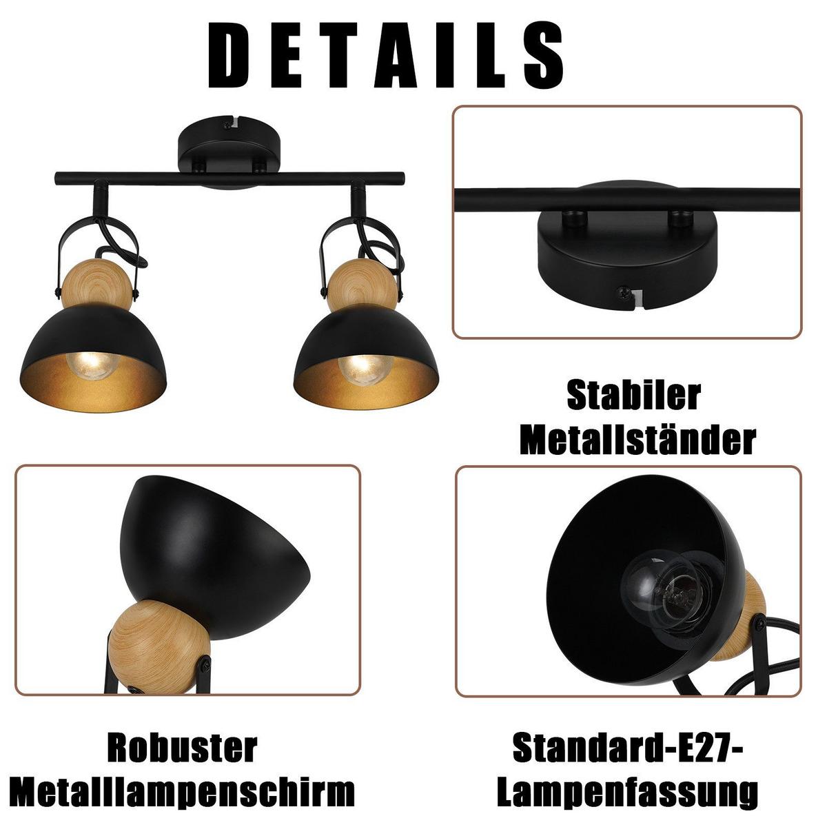 DECKENSTRAHLER Fowler 2-flammig 33/21/15 cm - Schwarz, Metall (33/21/15cm) - Nettlife