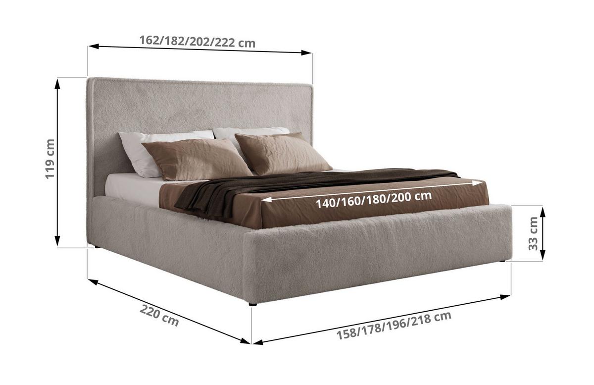 POLSTERBETT CORIVO CLASSIC 160/200 - Hellgrau Plüsch - Multipocket-Matratze - Hellgrau, Textil (160/200cm) - MKS