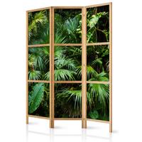 PARAVENT Japanischer 3-tlg 135x172 cm Tropische Pflanzen - Grün, Holz/Textil (135/172/3cm) - Muralo