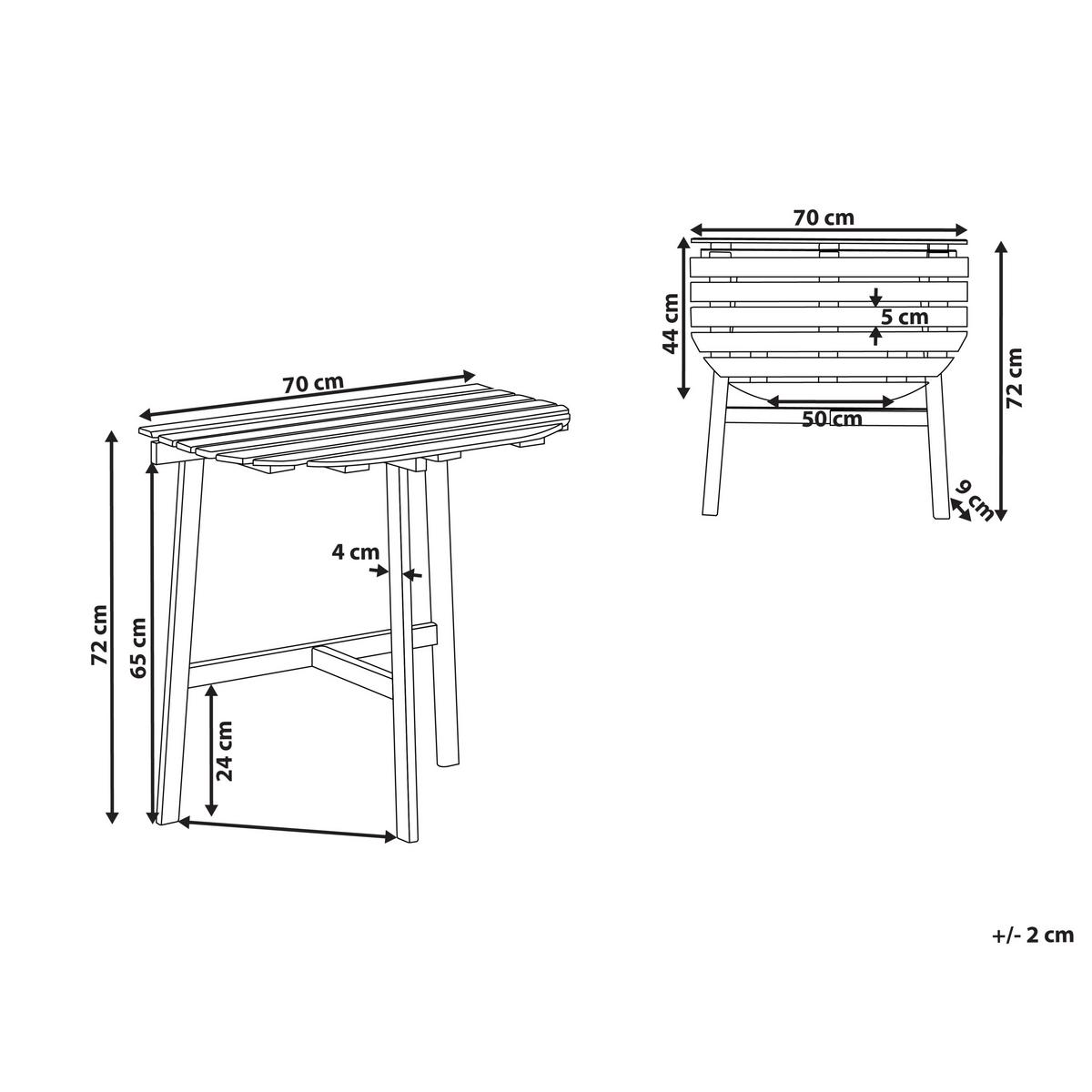 BISTROTISCH 44/70 cm Akazienholz Braun Osigo - Braun, Holz (44/70/72cm) - Beliani