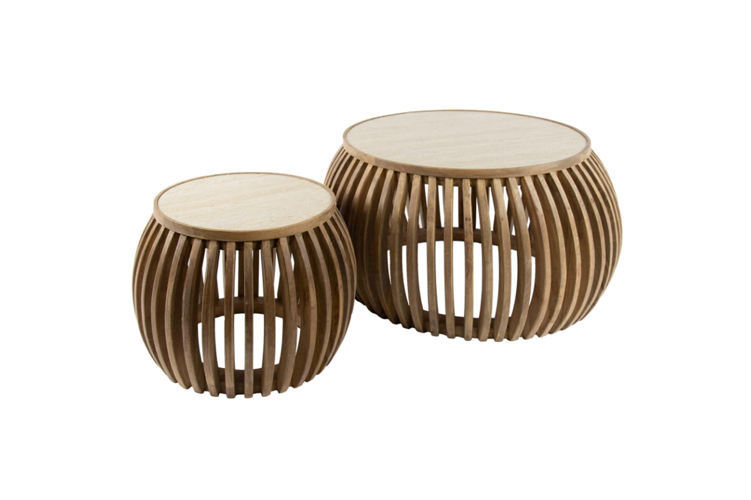 COUCHTISCH ATUEL 2ER SET Weiß Keramik - Weiß/Braun, Mangoholz/Keramik (75/75/40cm) - KAWOLA