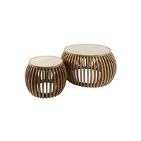 COUCHTISCH ATUEL 2ER SET Weiß Keramik - Weiß/Braun, Mangoholz/Keramik (75/75/40cm) - KAWOLA
