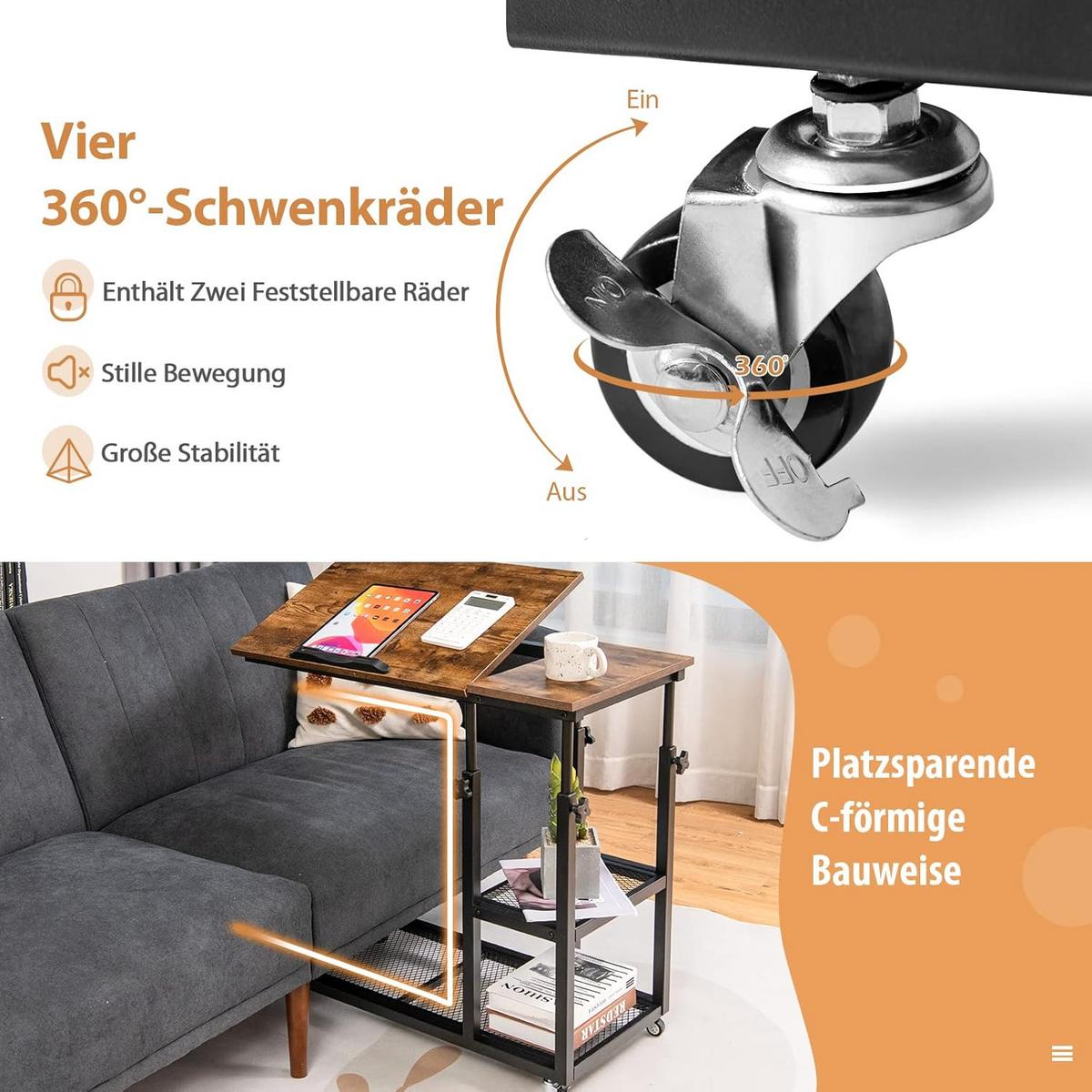 LAPTOPTISCH 95cm Braun - Braun, Holz (40/80/95cm) - COSTWAY