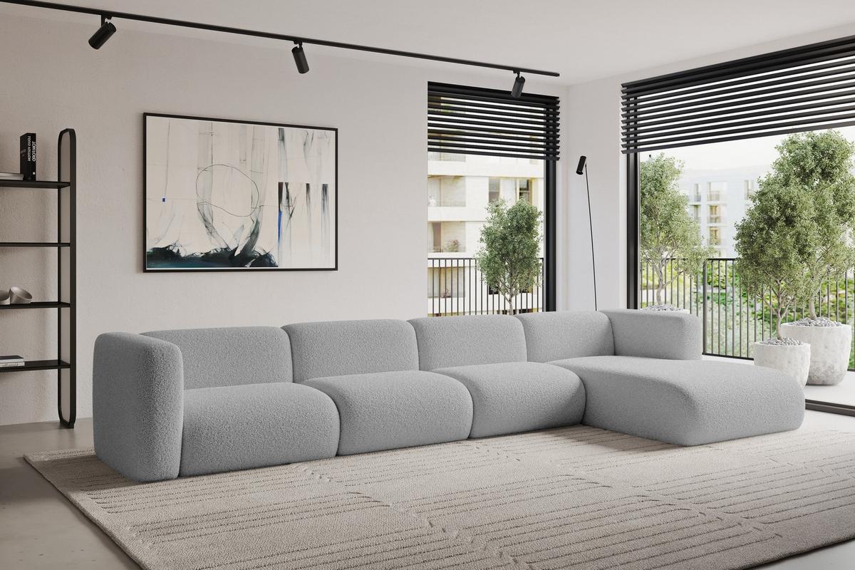 ECKSOFA Ottomane Rechts MIRA-L3 409x179x70 Hellgrau Bouclé - Silberfarben/Hellgrau, Holzwerkstoff/Kunststoff (409/179cm) - ALTDECOR