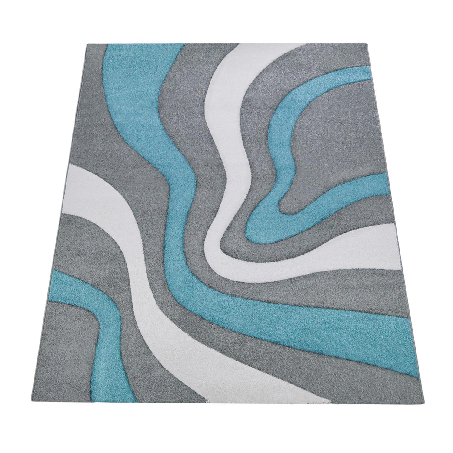 KURZFLORTEPPICH, abstrakt, aus Polypropylen, Türkis, 80 x 150 cm - Blau, Textil (80/150cm) - KADIMA DESIGN