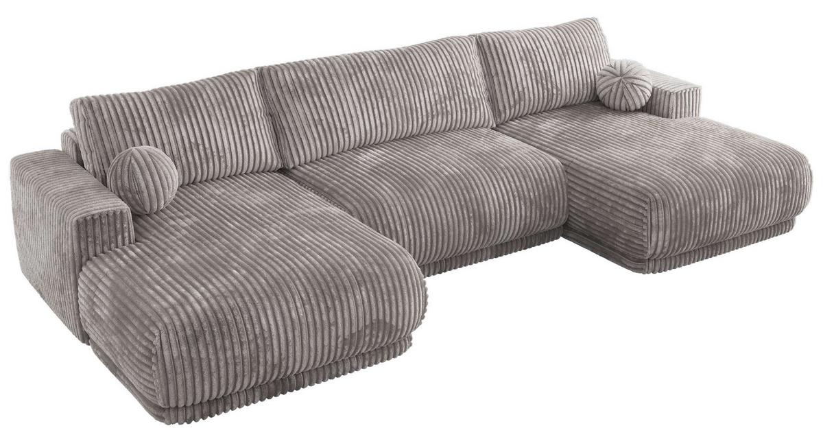 WOHNLANDSCHAFT RINA U Hellgrau Cord - Hellgrau/Schwarz, Kunststoff/Textil (360/85/170cm) - MKS
