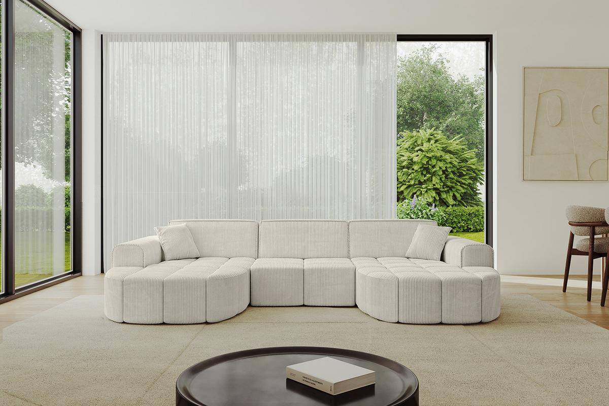 WOHNLANDSCHAFT LIVO-U1 - 315x173x79,5 cm Creme - Hellgrau/Creme, Holzwerkstoff/Textil (315/79/173cm) - ALTDECOR