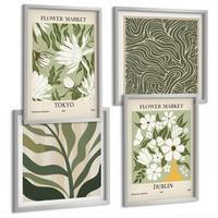 BILDER SET 4er Set - 50x50 cm & 40x60 cm Silberner Rahmen - Pflanzenmuster, Boho-Dekorationen - Silberfarben, Kunststoff (50/50cm) - TULUP